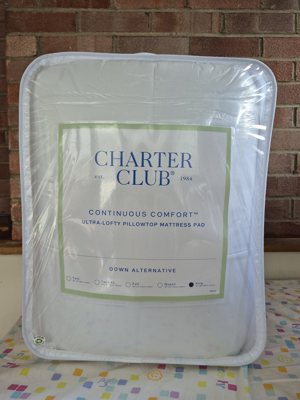 Charter Club White Pillowtop Mattress Pad with Green Trim Accent